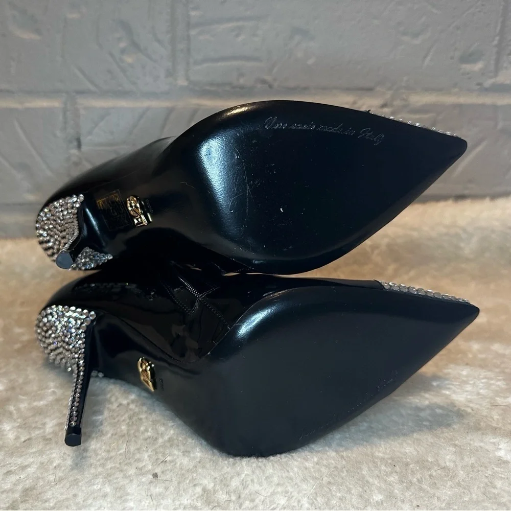 New Dolce & Gabbana Patent Leather Crystal Toe Booties Size 36.5